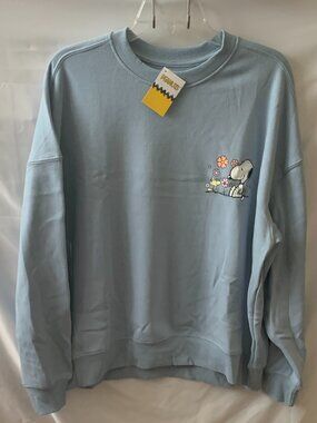 PEANUTS Snoopy Floral Crew Neck Sweater in Blue Sz MEDIUM